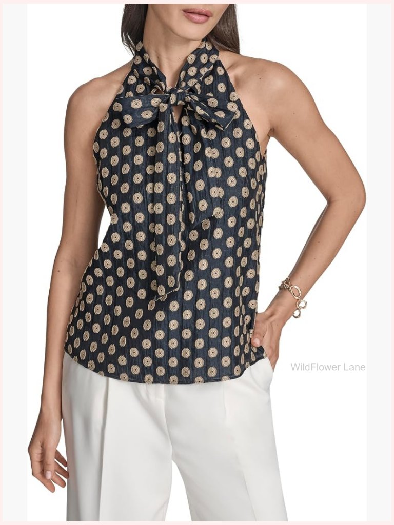 Sleeveless Tie Neck Printed Woven Blouse